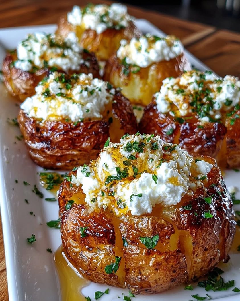 Crispy Smashed Potatoes with Whipped Feta and Hot Honey Drizzle 2