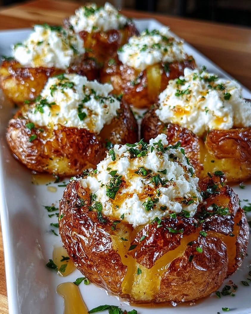 Crispy Smashed Potatoes with Whipped Feta and Hot Honey Drizzle: The Ultimate Side Dish