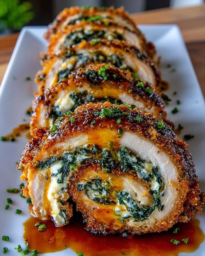 Crispy Stuffed Chicken Rolls with Spinach Whipped Feta Hot Honey Drizzle 1