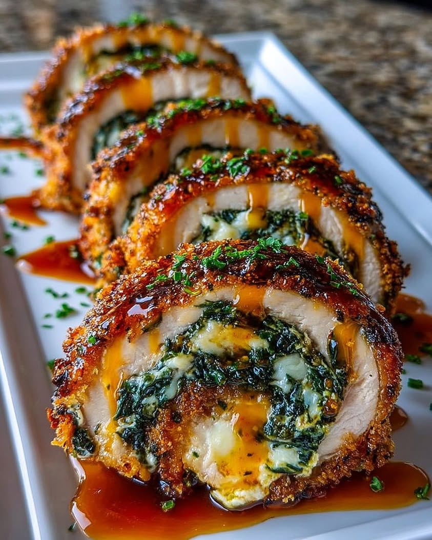 Crispy Stuffed Chicken Rolls with Whipped Feta & Hot Honey: Easy Dinner Recipe 9 Crispy Stuffed Chicken Rolls with Spinach Whipped Feta Hot Honey Drizzle