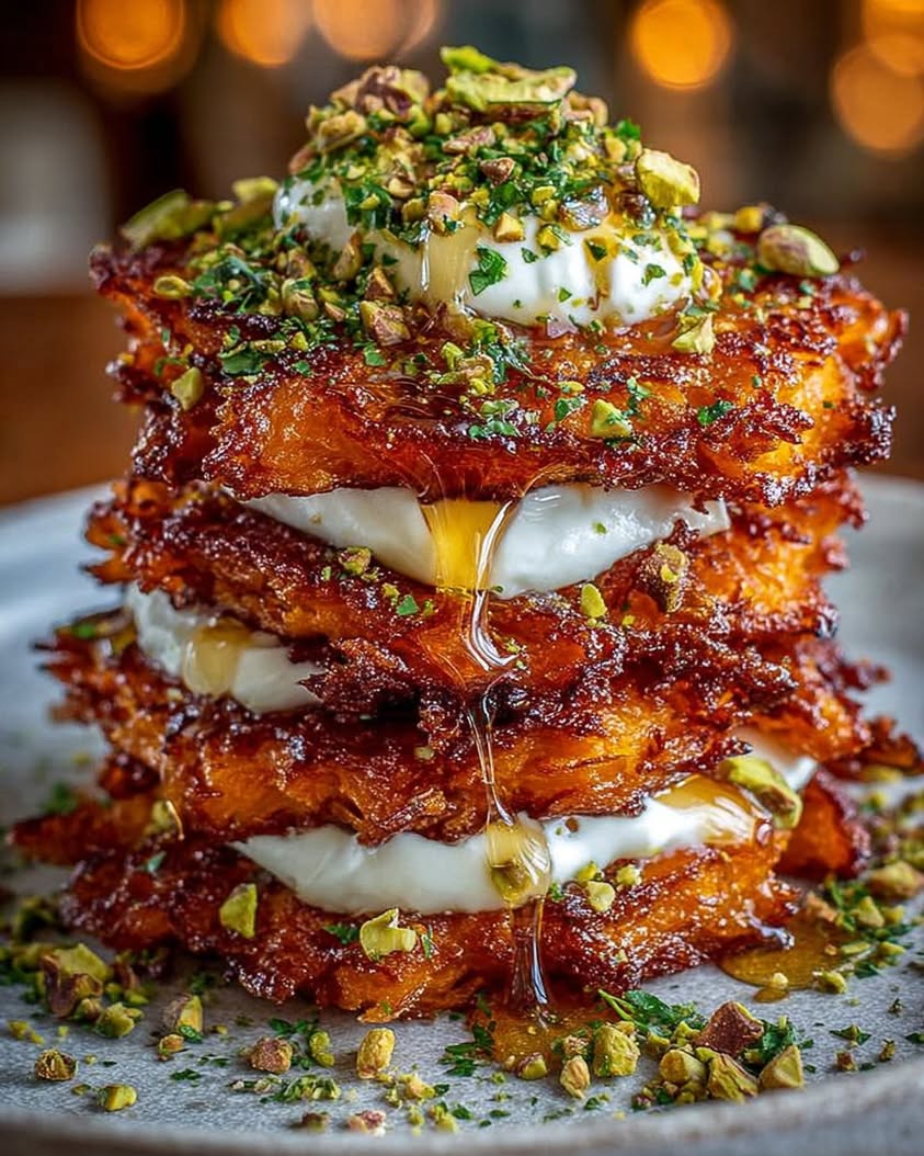 Crispy Sweet Potato Fritters with Whipped Ricotta Pistachio Honey