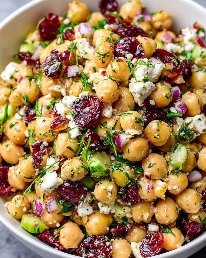 The Perfect Feta and Cranberry Chickpea Salad with Lemon Vinaigrette