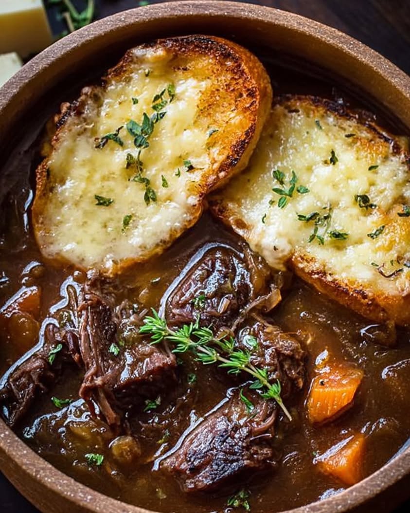 French Onion Short Rib Soup with Cheesy Gruyere ToastNo Wine 1