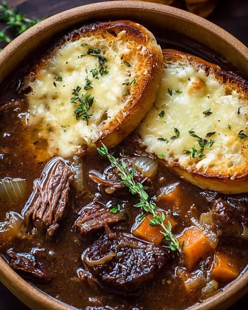 French Onion Short Rib Soup with Cheesy Gruyere ToastNo Wine 2