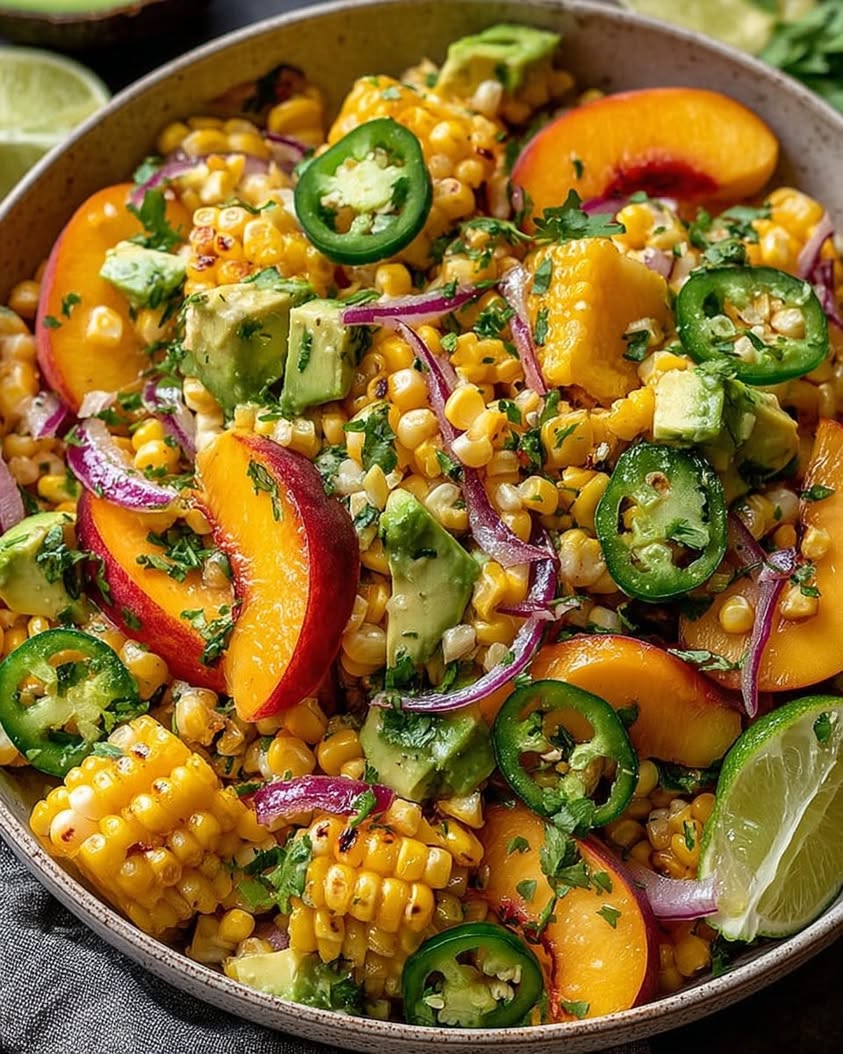 Fresh Peach Corn Salad with Honey Lime Dressing