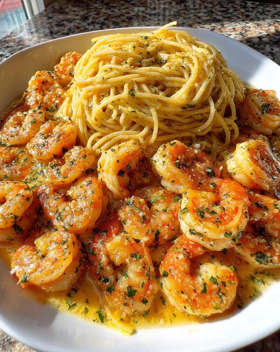 Garlic Butter Shrimp Spaghetti Bliss 🍤🍝