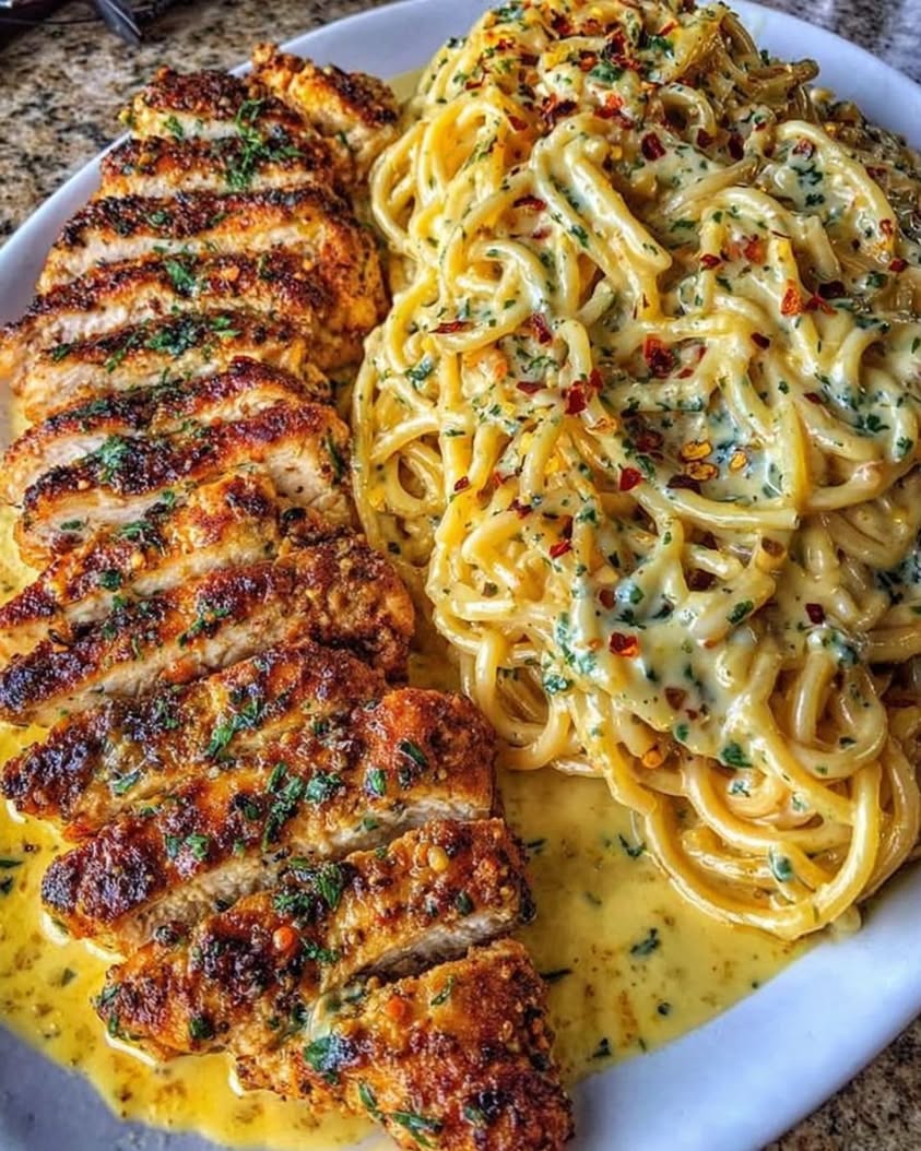 Garlic Parmesan Chicken Spaghetti in Spicy Cajun Cream Sauce 1