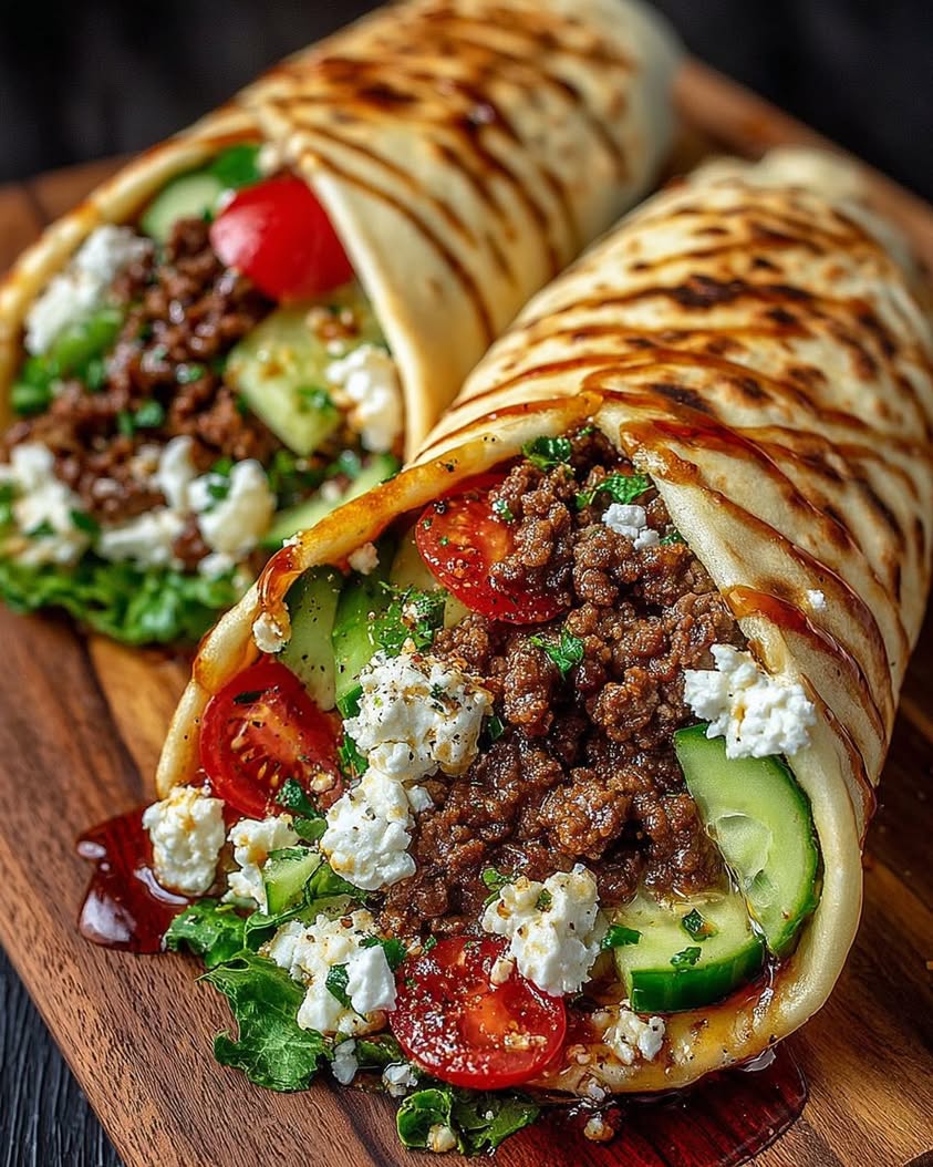Greek Beef Wraps with Roasted Garlic Feta Sauce Hot Honey