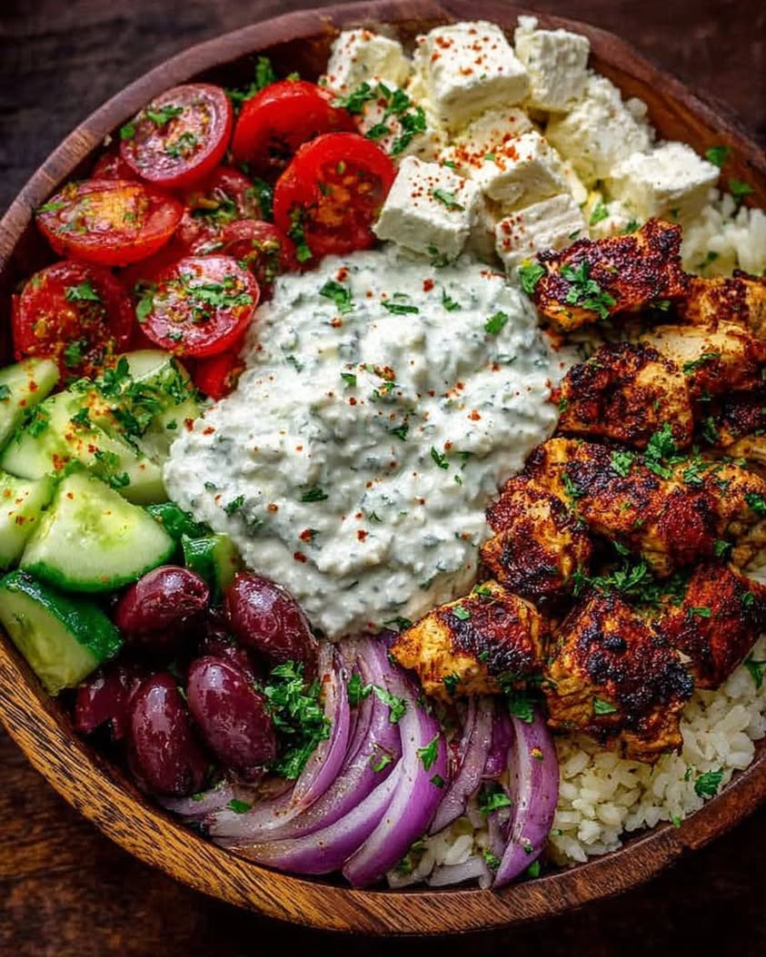 The Ultimate Greek Chicken Souvlaki Bowl Recipe with Garlic Sauce
