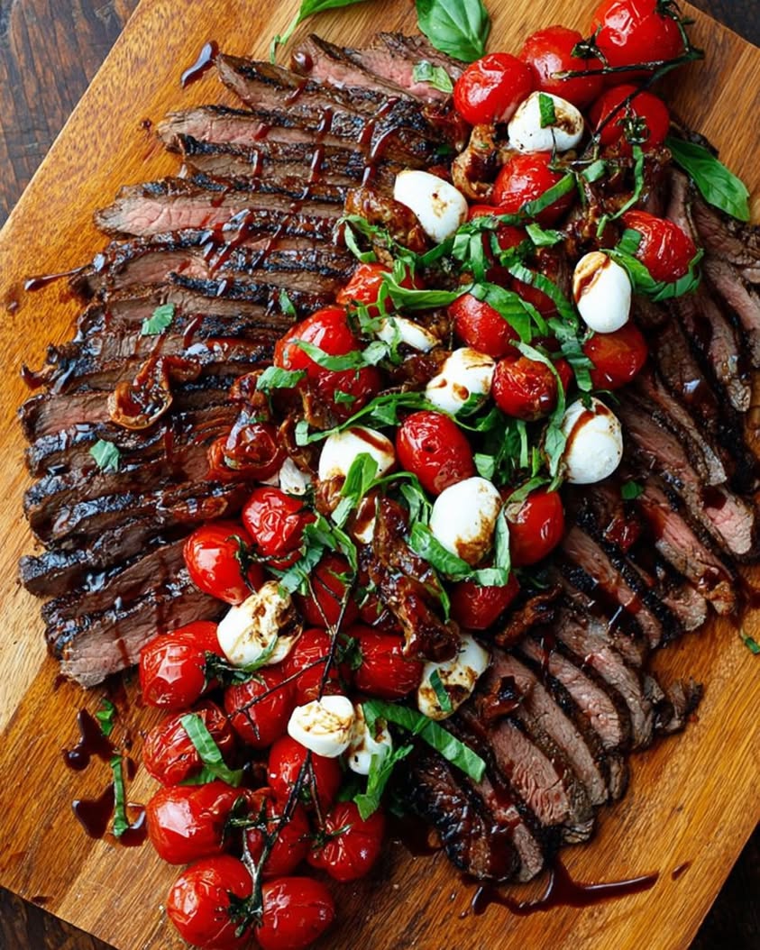 Grilled Flank Steak with Balsamic Caprese Twist