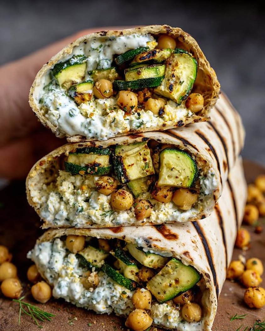 Grilled Zucchini Feta Chickpea Wrap with Herbed Yogurt 1