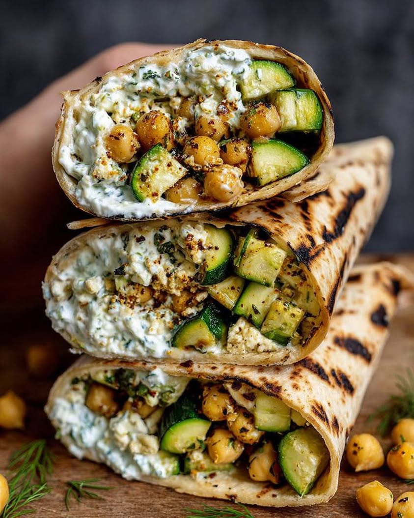 Grilled Zucchini Feta Chickpea Wrap with Herbed Yogurt 2