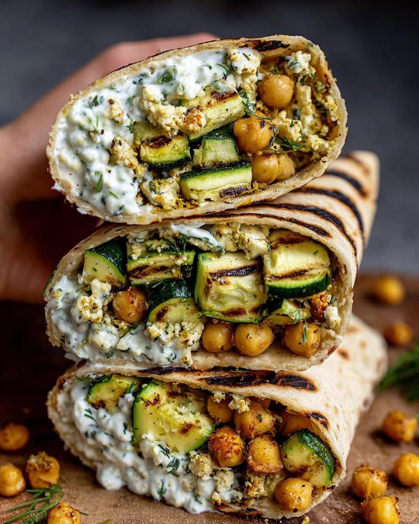Grilled Zucchini Feta Chickpea Wrap with Herbed Yogurt 3