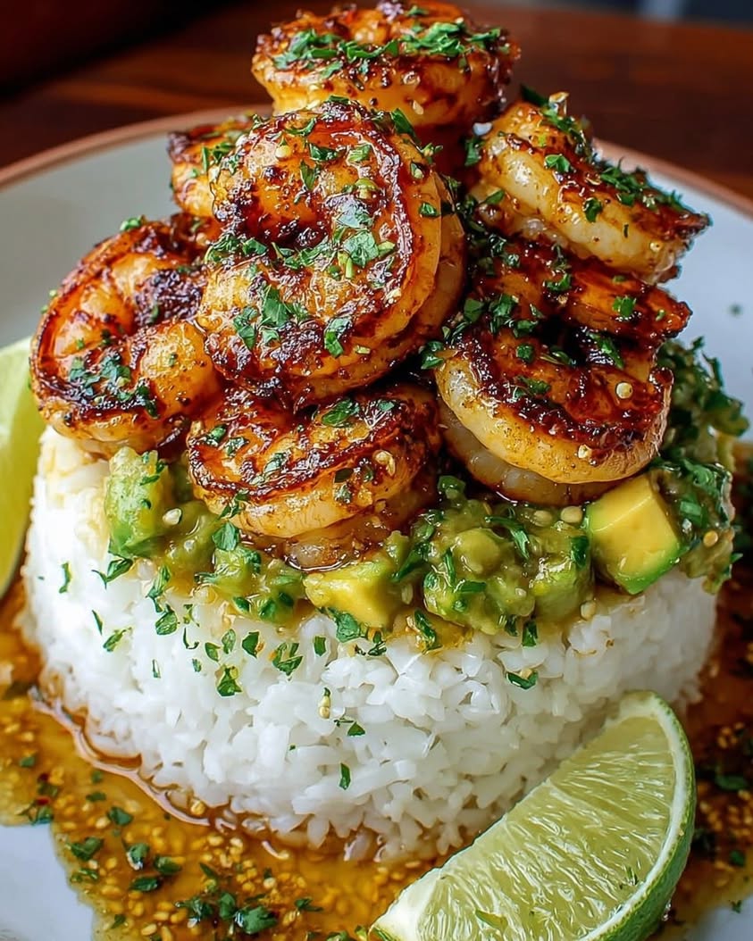 Honey Lime Shrimp Avocado Rice Stack 1