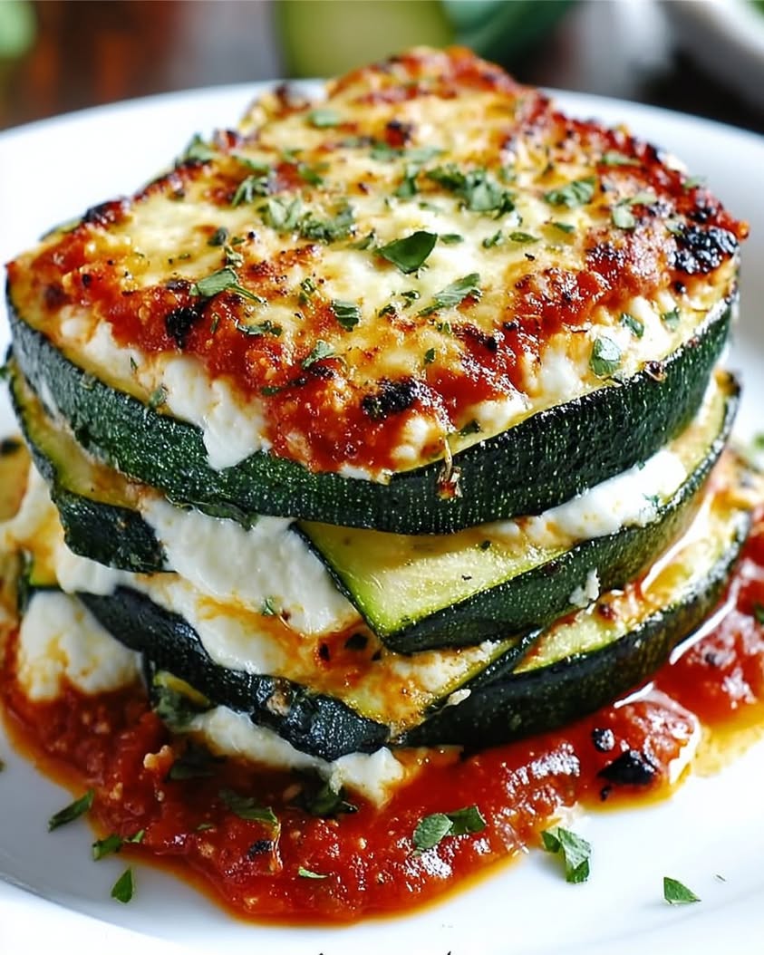 Layered Zucchini Ricotta Melts with Marinara: A Low-Carb Italian Comfort Dish