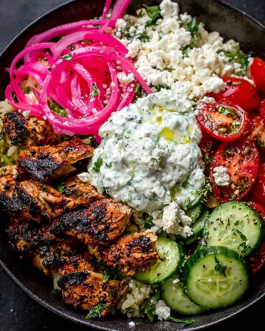 Loaded Mediterranean Chicken Power Bowl with Tzatziki Feta 1