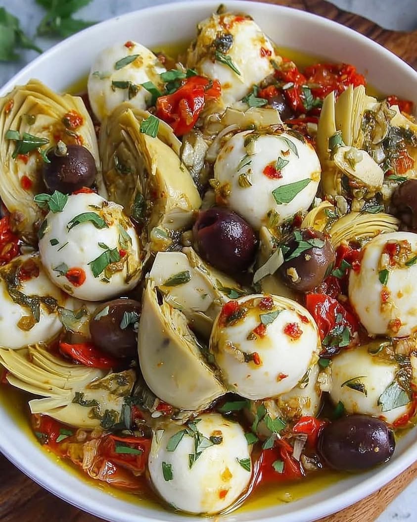 Marinated Mozzarella Balls Artichokes and Olives 2