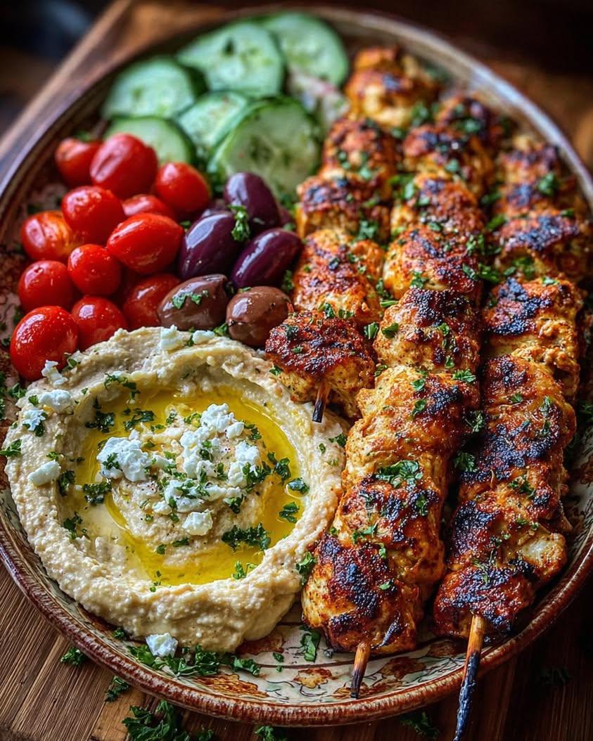 Mediterranean Chicken Skewers with Hummus Spread 1