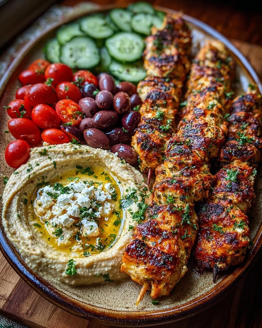 Mediterranean Chicken Skewers with Hummus Spread 3