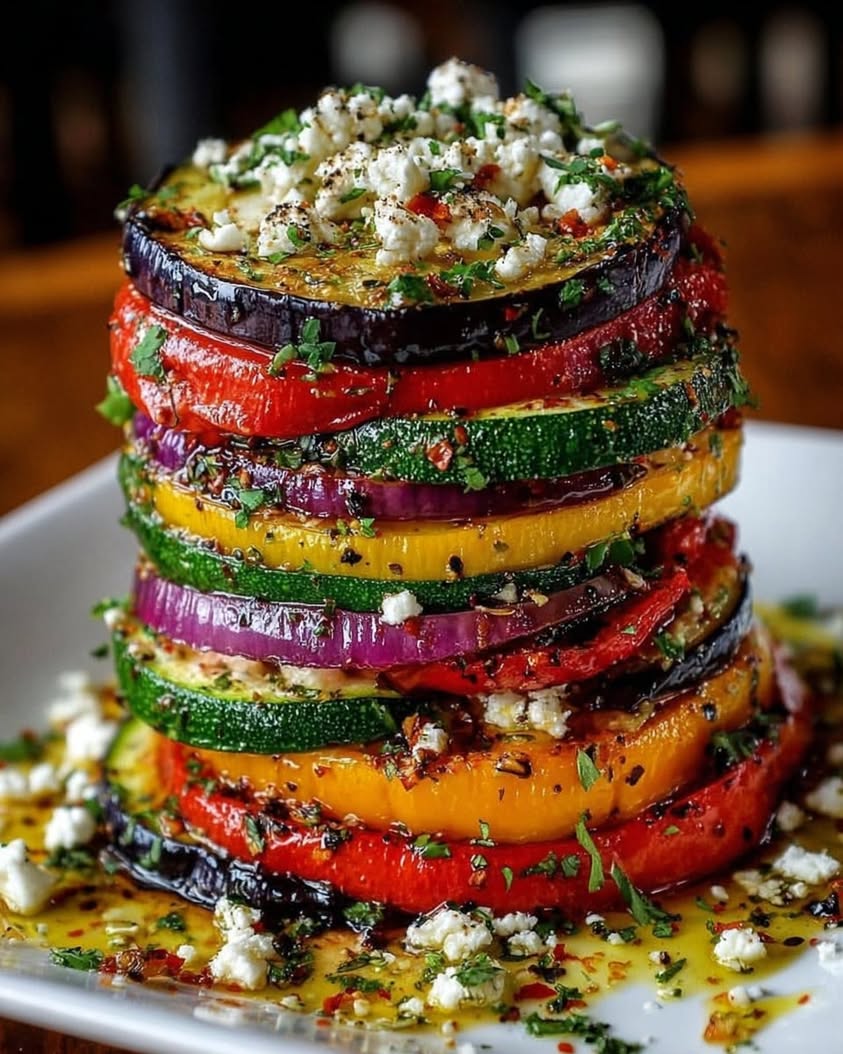 Mediterranean Veggie Stack with Feta Orange Honey 1