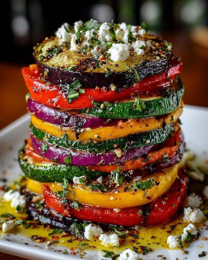 Mediterranean Veggie Stack with Feta & Orange Honey Recipe