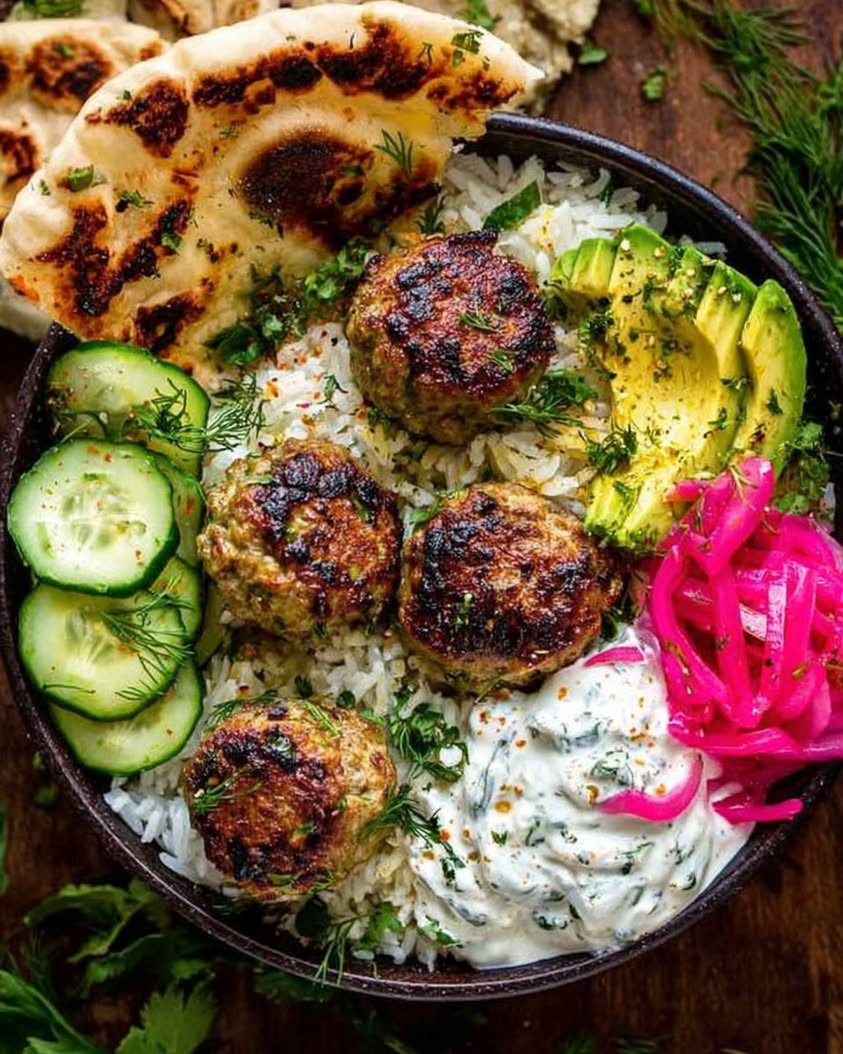 Mediterranean Zaatar Turkey Meatball Bowls