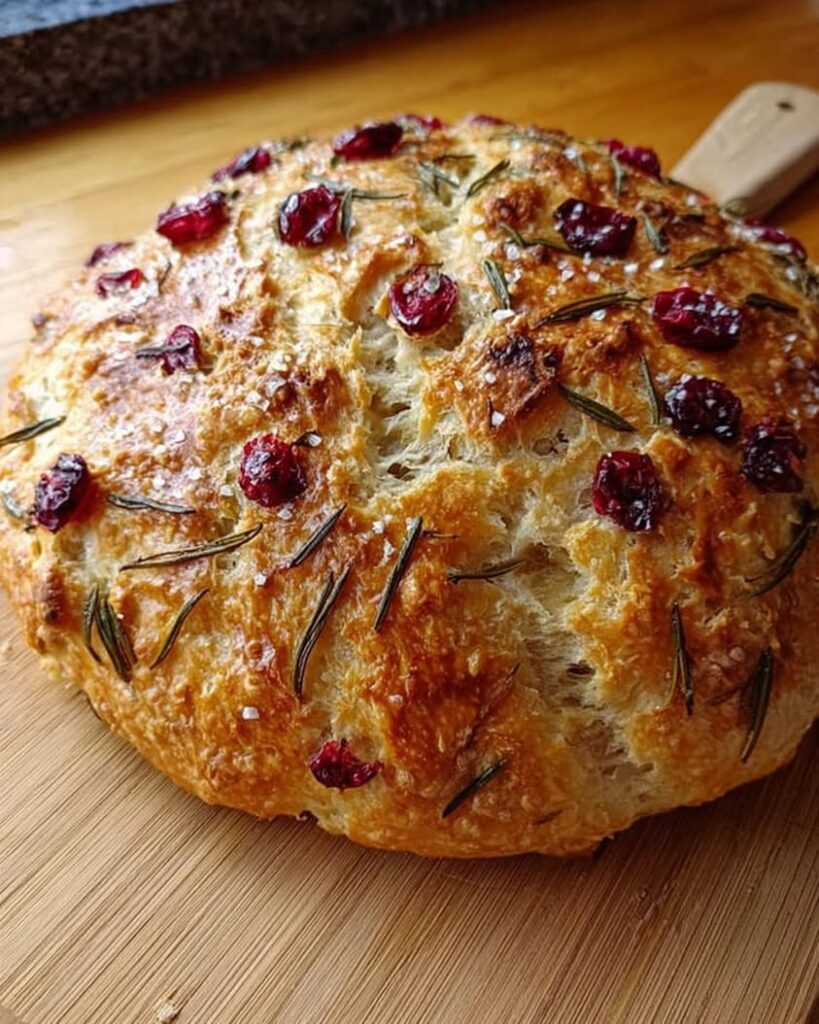 No Knead Rosemary Cranberry Bread with Olive Oil Sea Salt 2