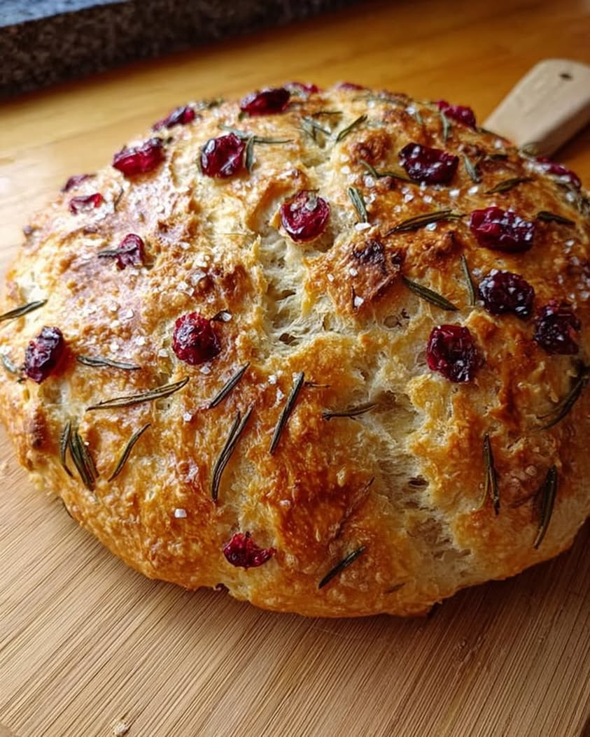 No Knead Rosemary Cranberry Bread with Olive Oil Sea Salt 2