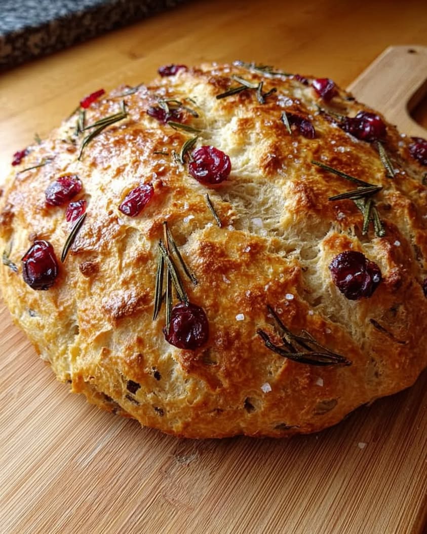 No-Knead Rosemary Cranberry Bread with Olive Oil & Sea Salt: Easy Artisan Recipe