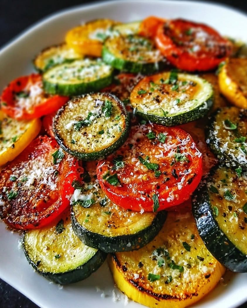 Oven Roasted Zucchini Squash and Tomatoes with Parmesan