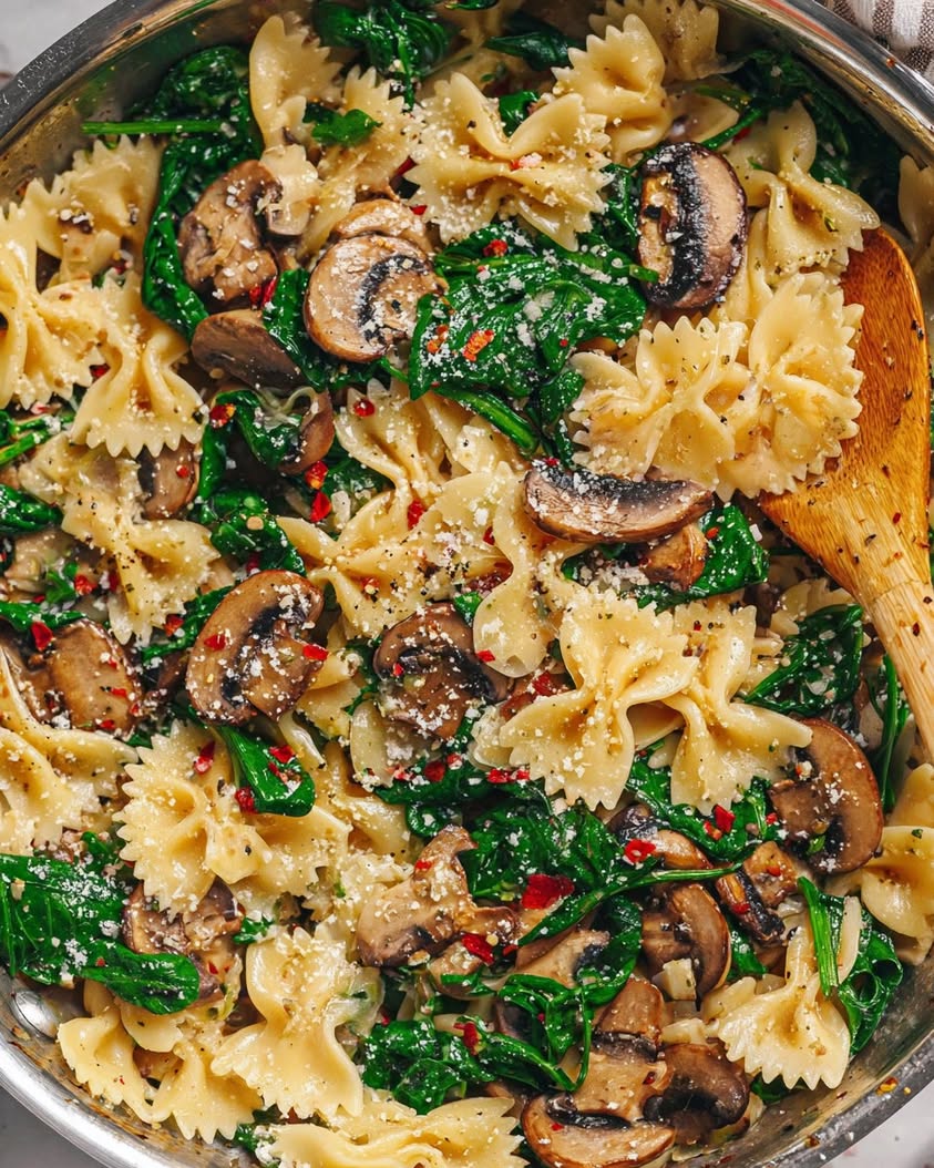 Parmesan Spinach Mushroom Pasta Skillet