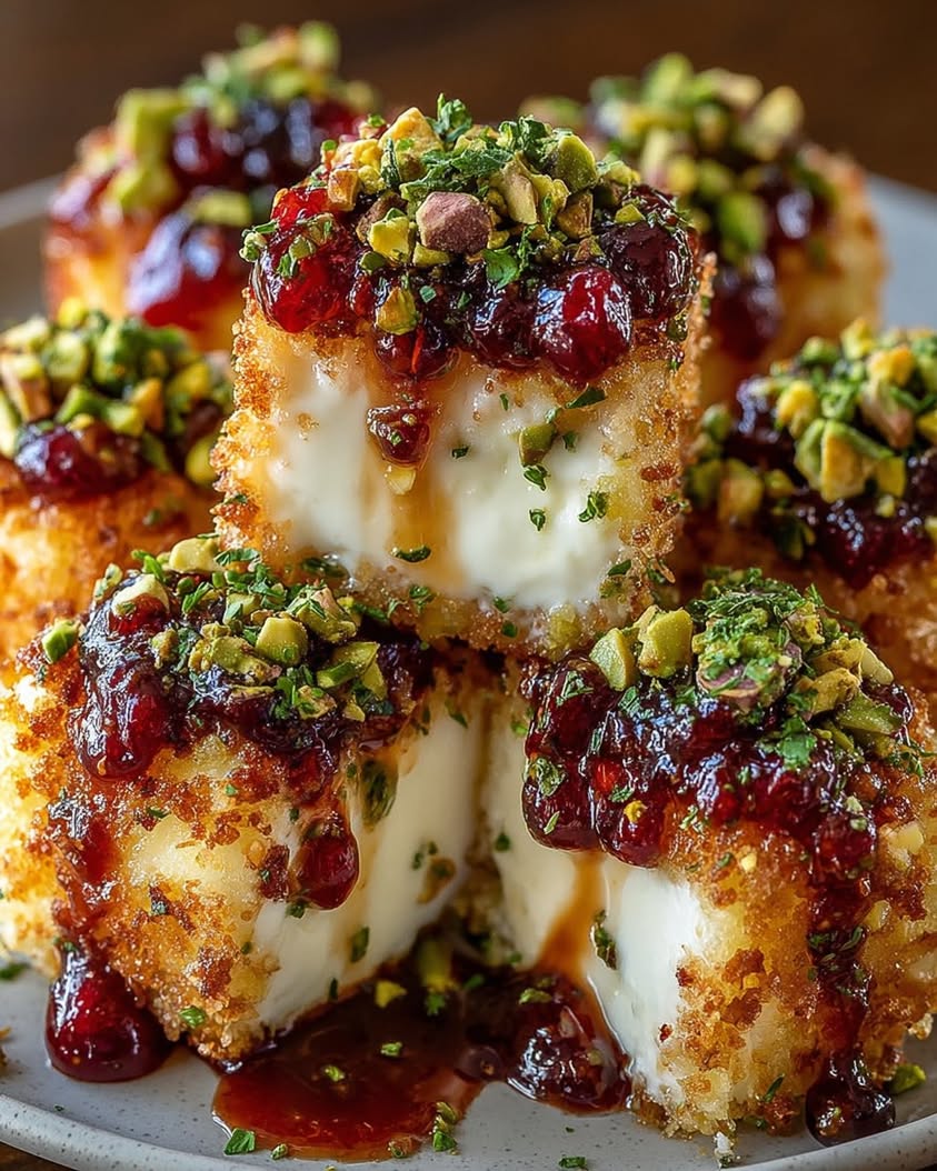 Pistachio Crusted Brie Bites with Raspberry Honey Glaze 5