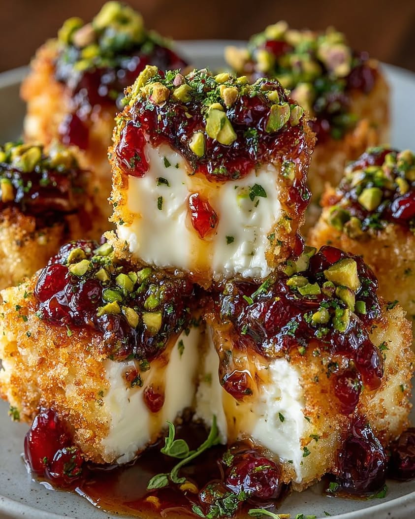 Pistachio-Crusted Brie Bites with Raspberry Honey Glaze Recipe