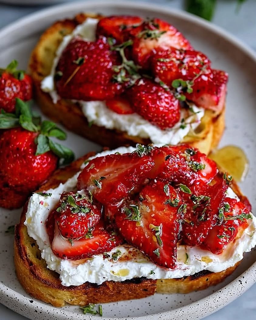 Roasted Strawberry Whipped Ricotta Toast 1
