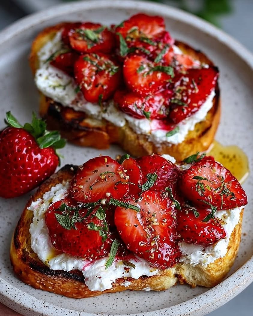 10-Minute Roasted Strawberry Whipped Ricotta Toast Recipe
