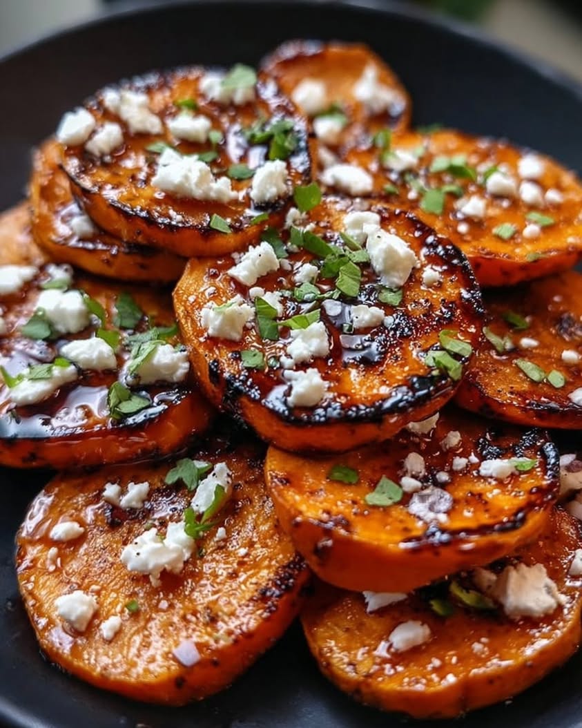 Roasted Sweet Potato Rounds with Honey and Feta