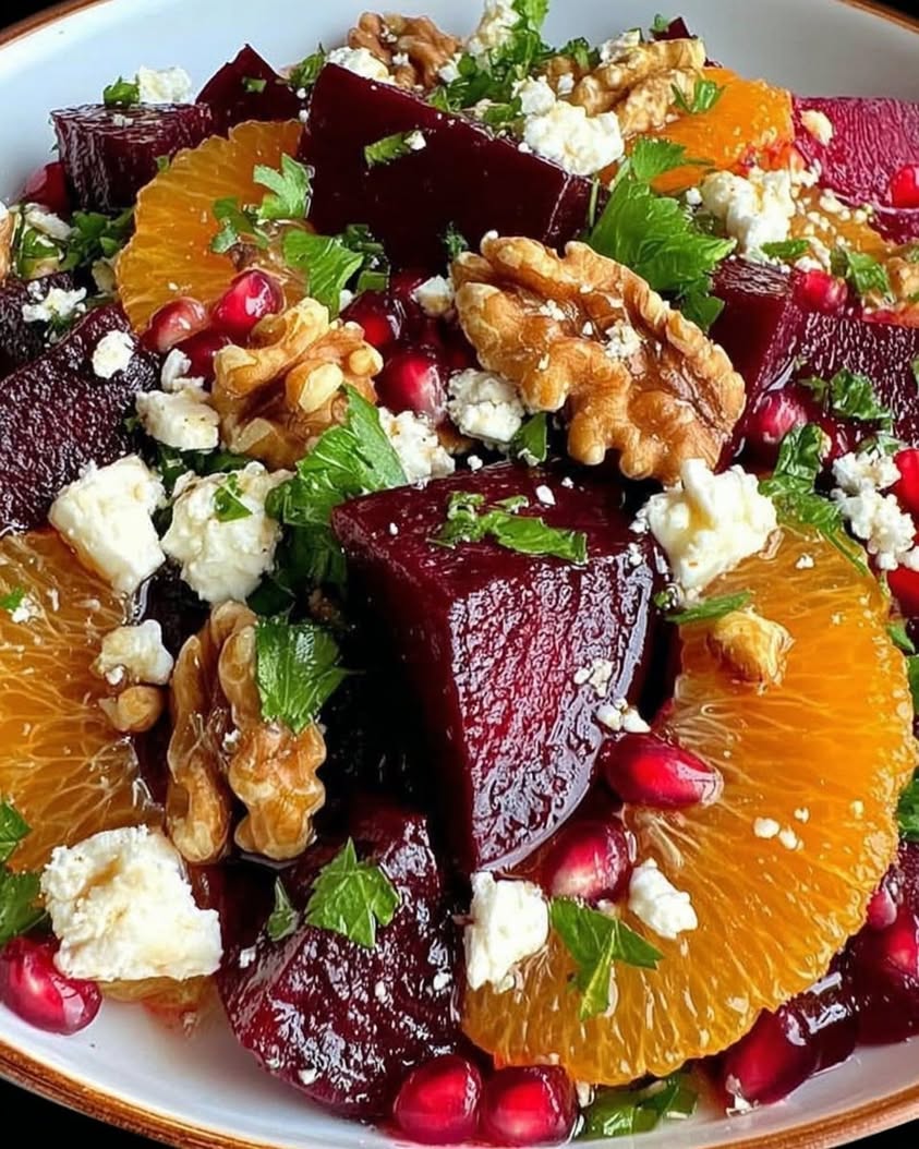Ruby Beet Citrus Salad with Pomegranate Feta Toasted Walnuts 2