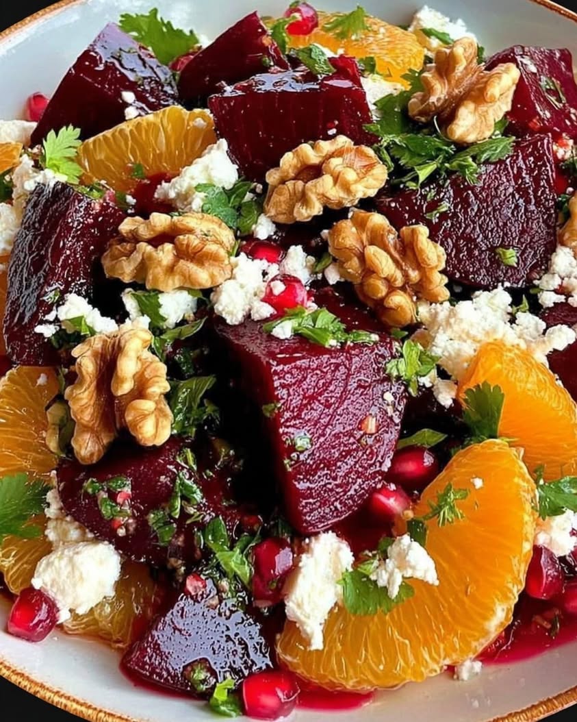 Ruby Beet Citrus Salad with Pomegranate Feta Toasted Walnuts 3