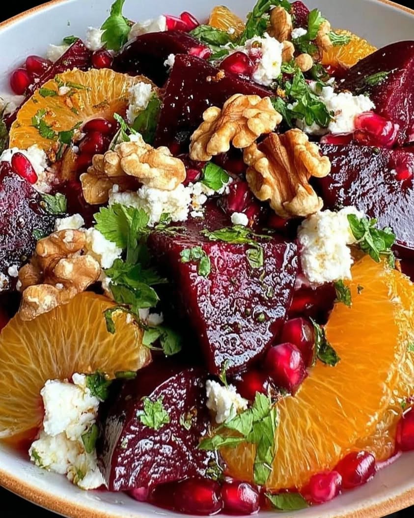Ruby Beet & Citrus Salad with Pomegranate, Feta & Toasted Walnuts 6 Ruby Beet Citrus Salad with Pomegranate Feta Toasted Walnuts