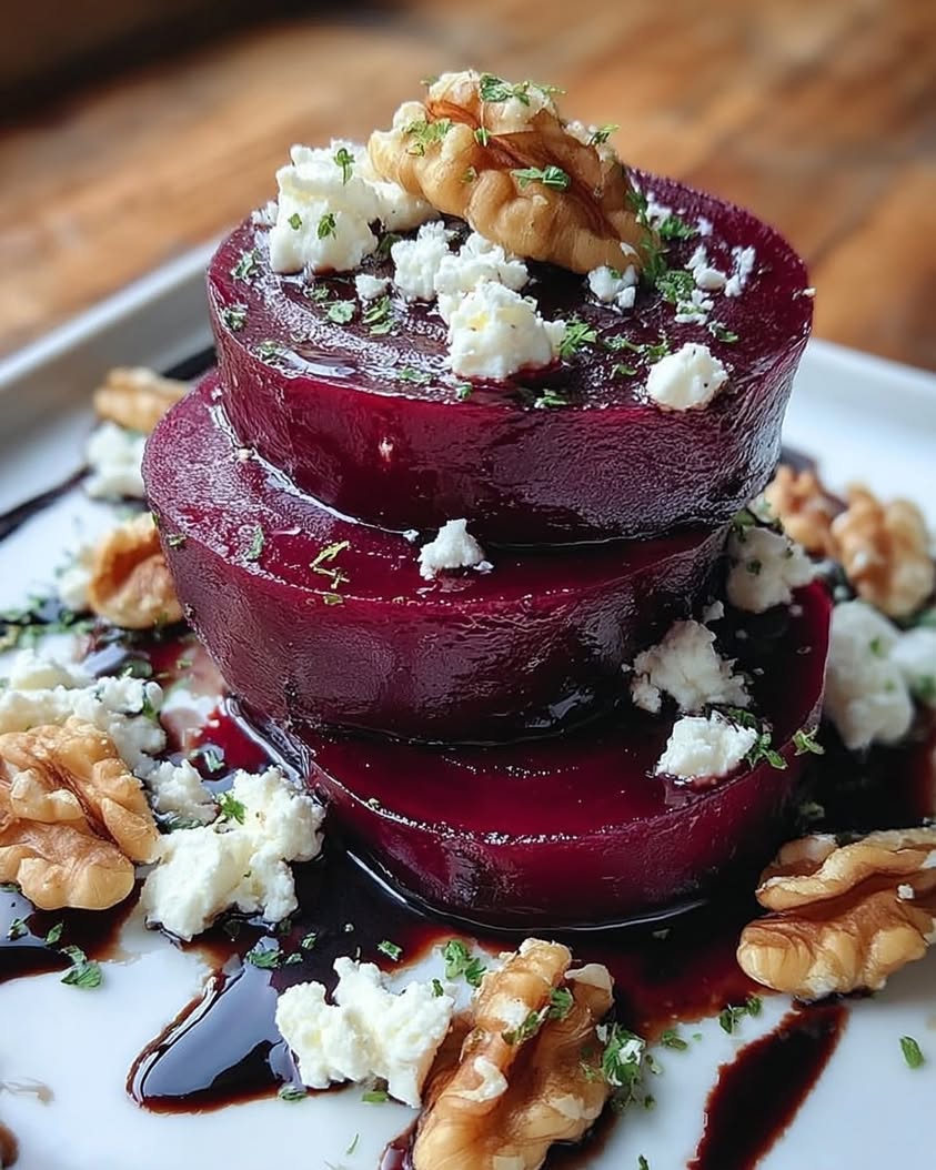 Rustic Beet and Goat Cheese Stacks with Walnut Thyme Vinaigrette
