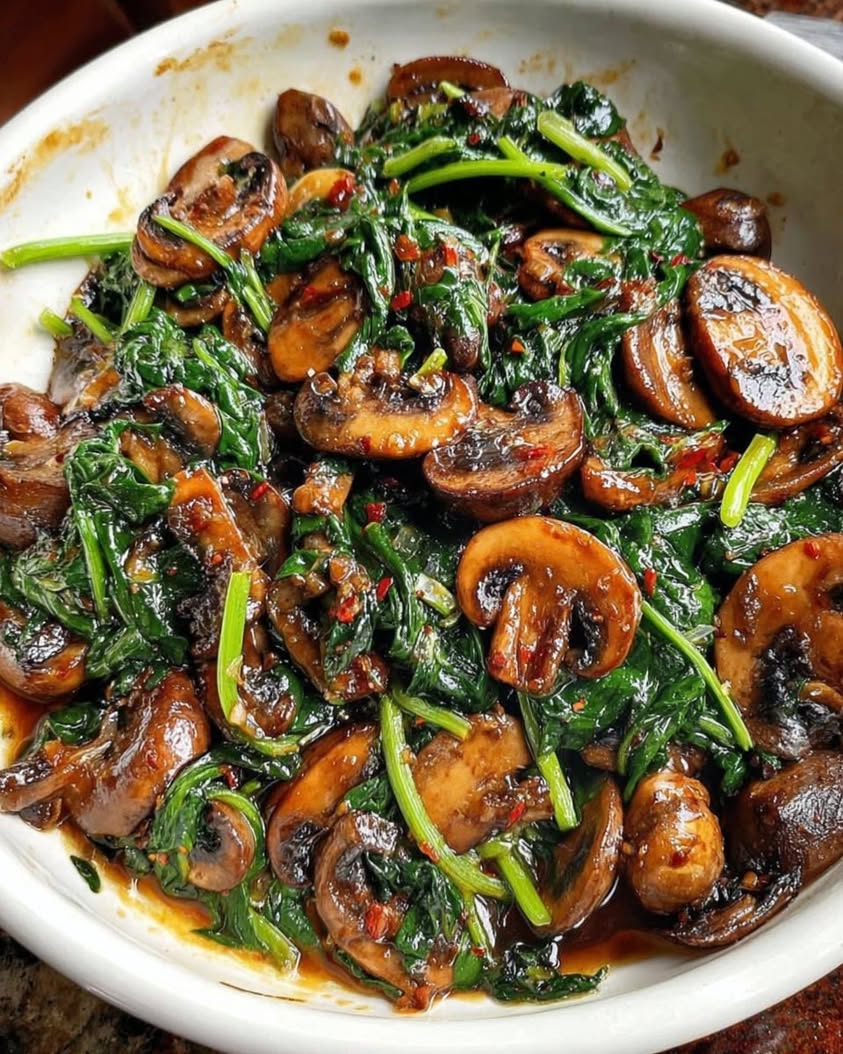 Sauteed Garlic Spinach and Mushrooms 1