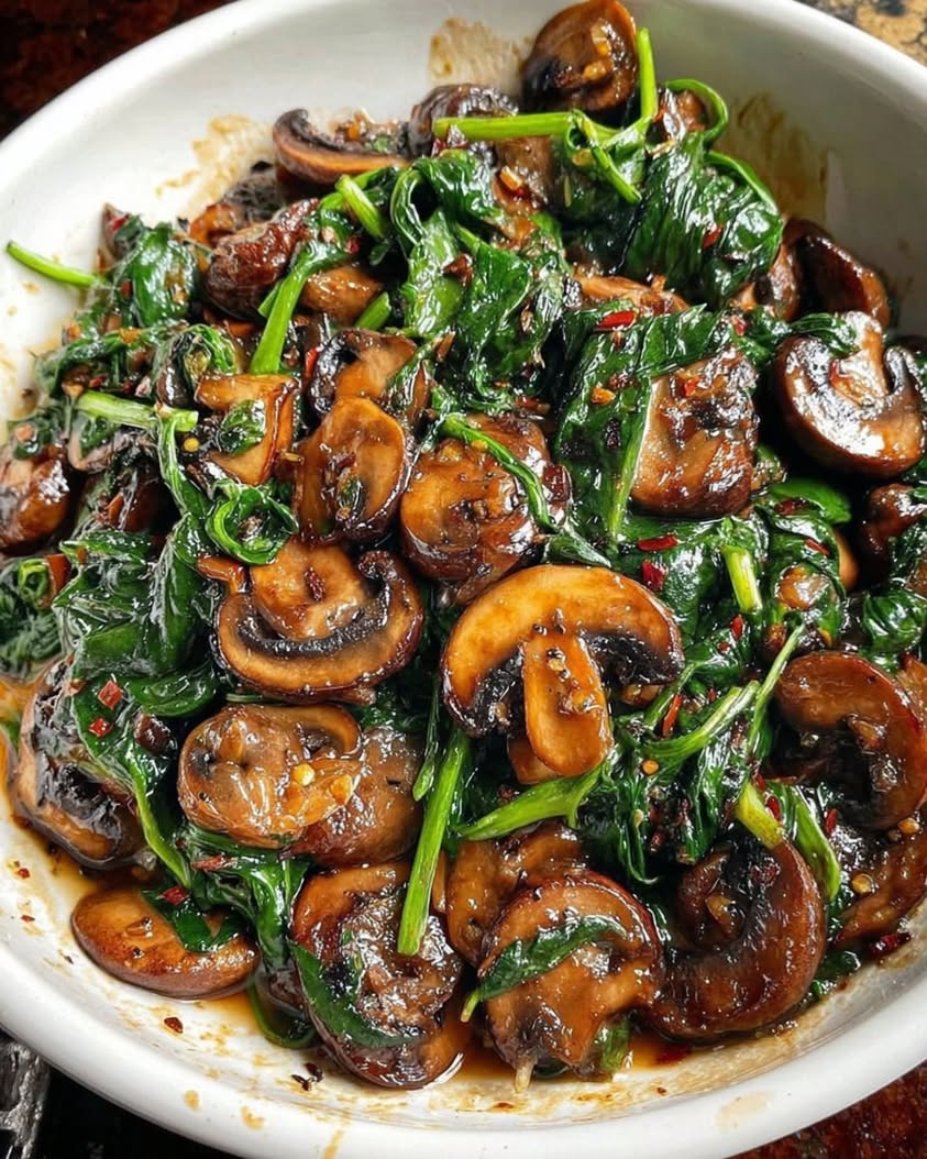 Sauteed Garlic Spinach and Mushrooms