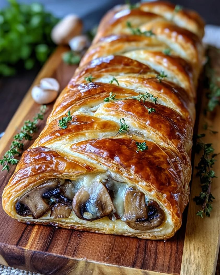 Savory Mushroom Gruyere Puff Pastry Braid