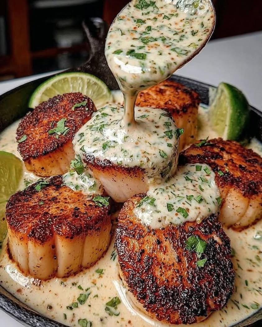 Sizzling Scallops with Zesty Lime Cilantro Sauce 1
