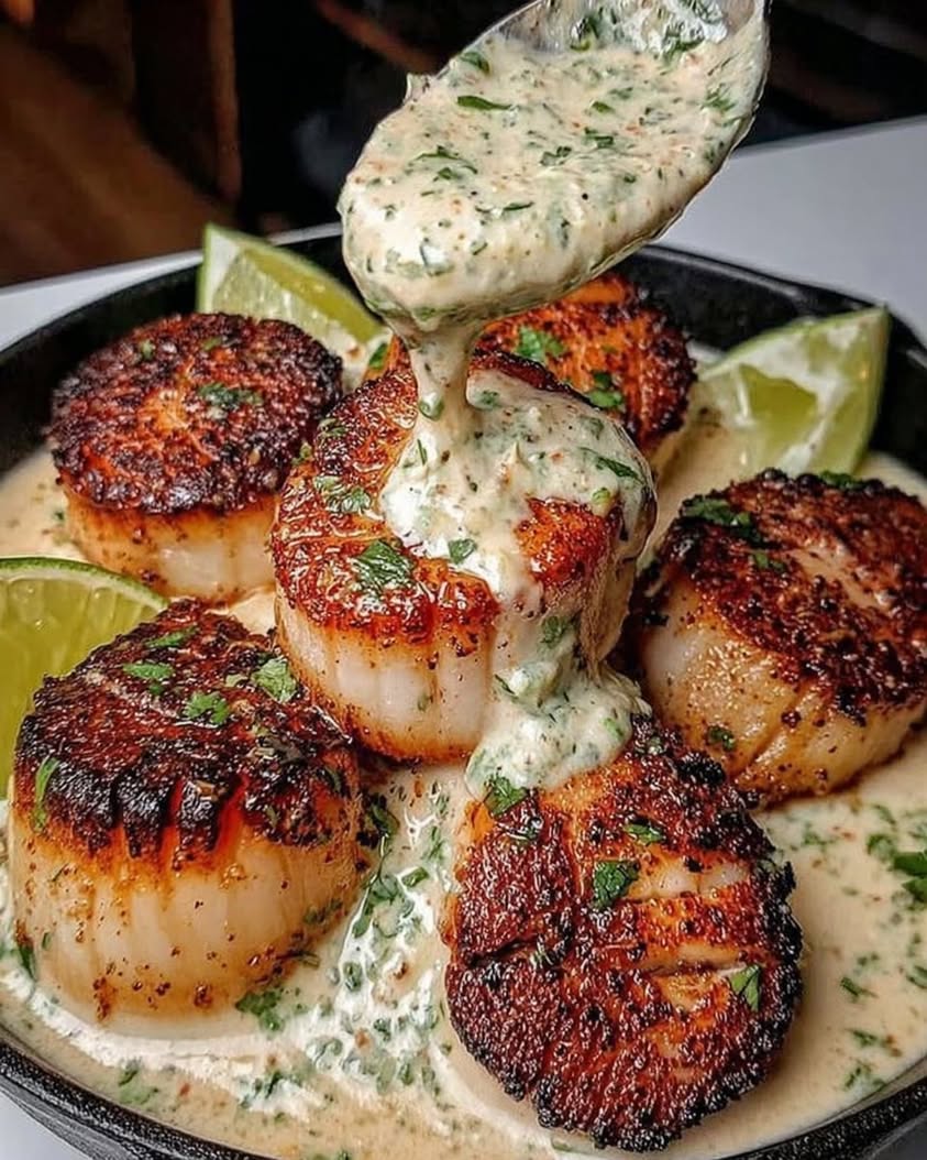 Sizzling Scallops with Zesty Lime Cilantro Sauce