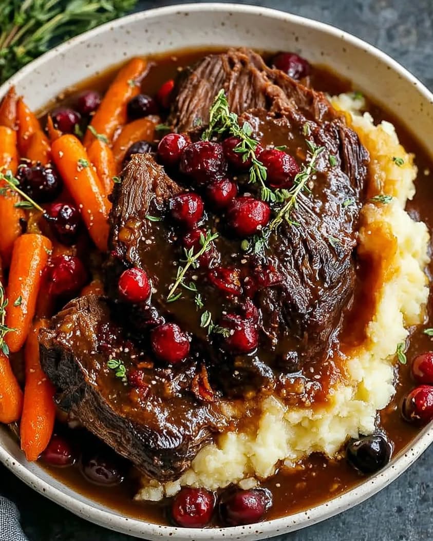 Slow Braised Beef Roast with Cranberry Balsamic Glaze