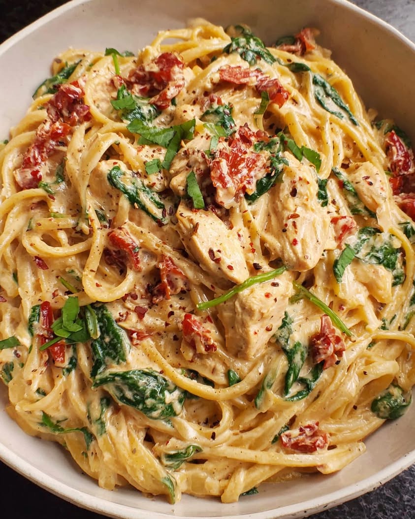 The Ultimate One-Pan Spaghetti and Spinach with Sun-Dried Tomato Cream Sauce