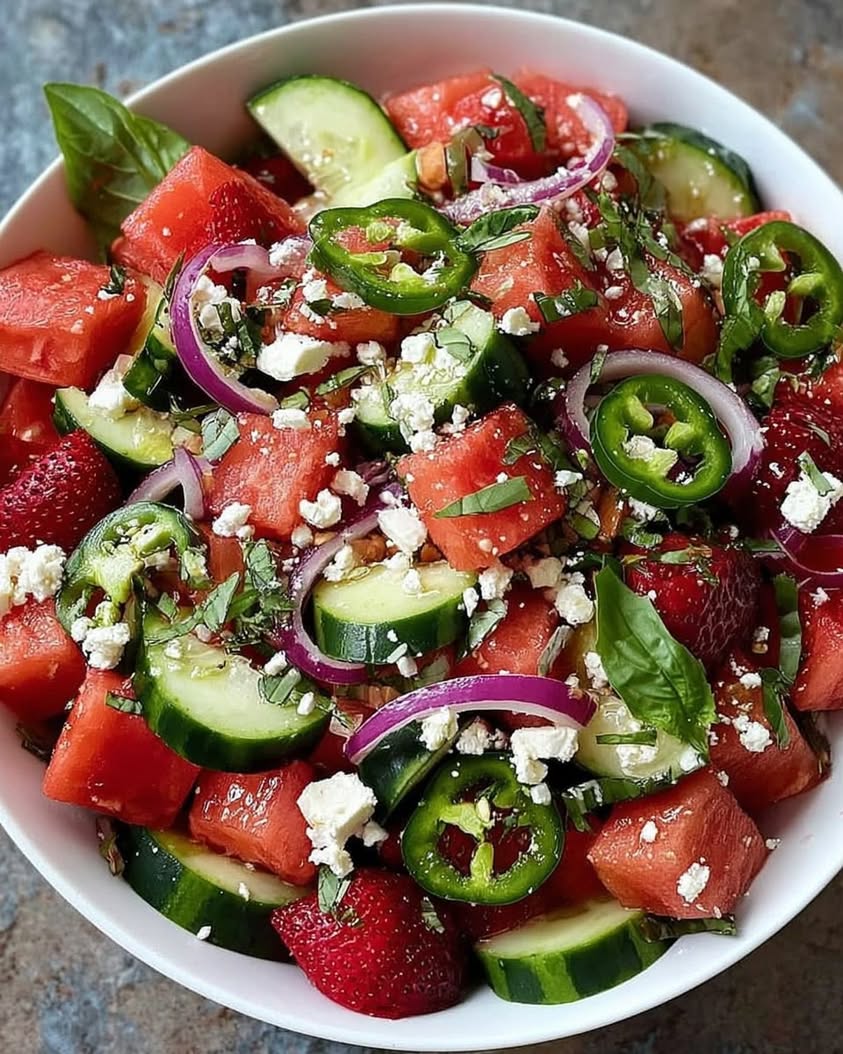 Spicy Strawberry Watermelon Salad