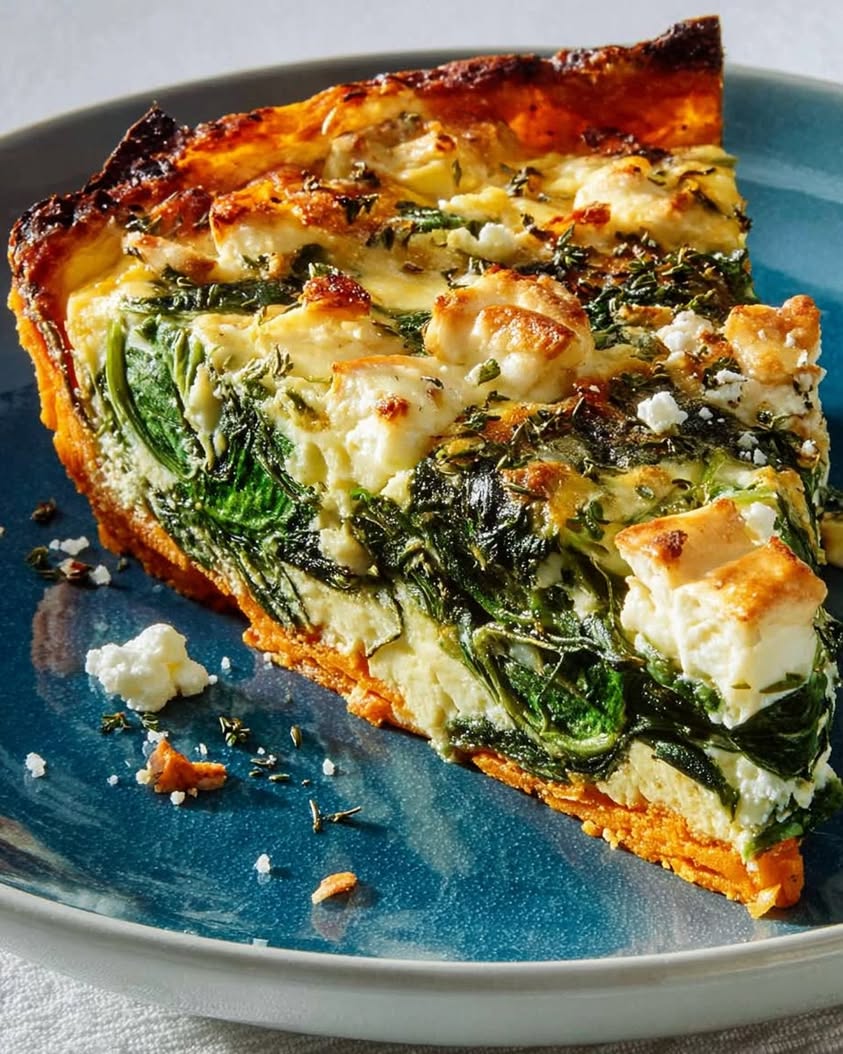 Spinach Feta Quiche with Sweet Potato Crust