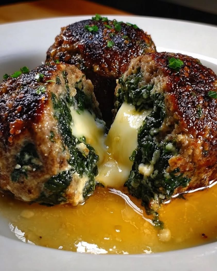 Spinach Garlic Meatballs Stuffed with Mozzarella 1